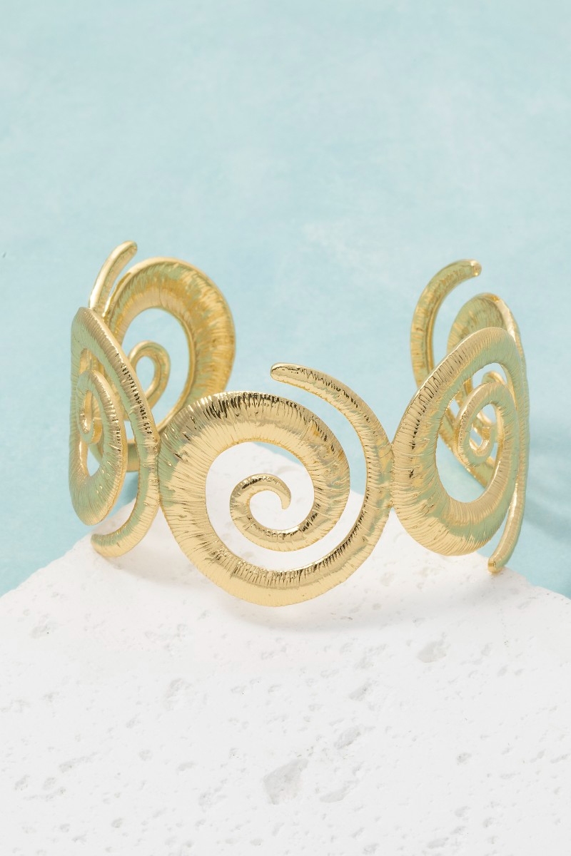 Textured Spiral Wave Cuff Bracelet