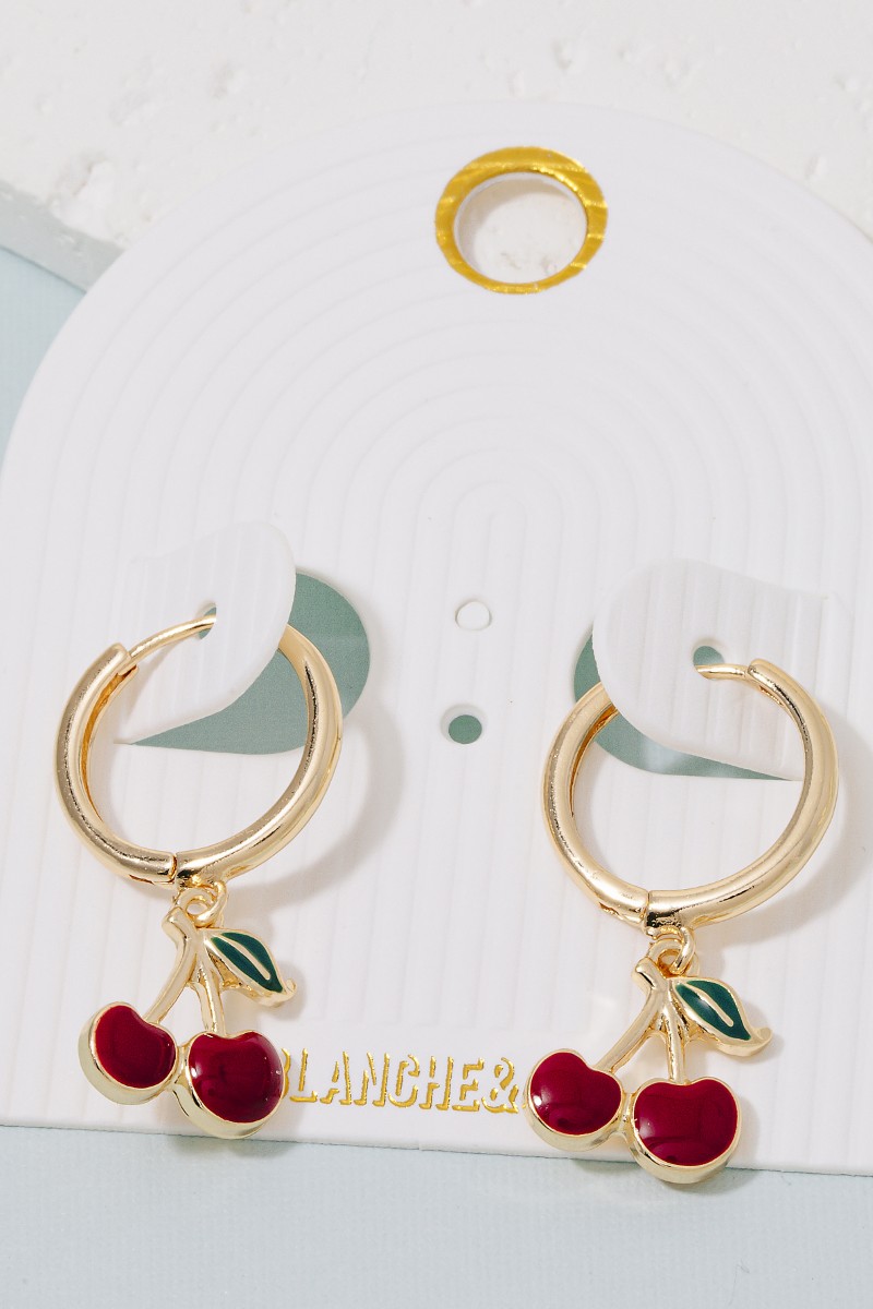 Epoxy Resin Cherry Charm Hoop Earrings