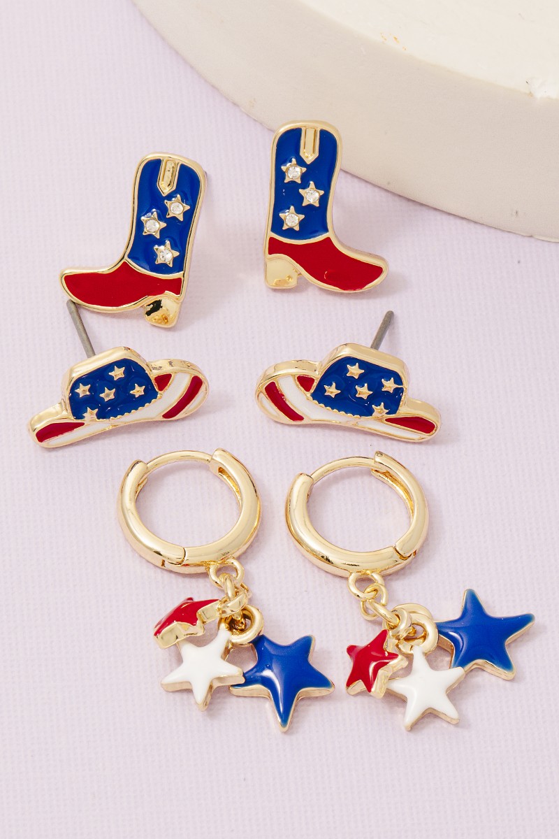 Usa Western Cowboy Hats Boots And Stars Earrings Set