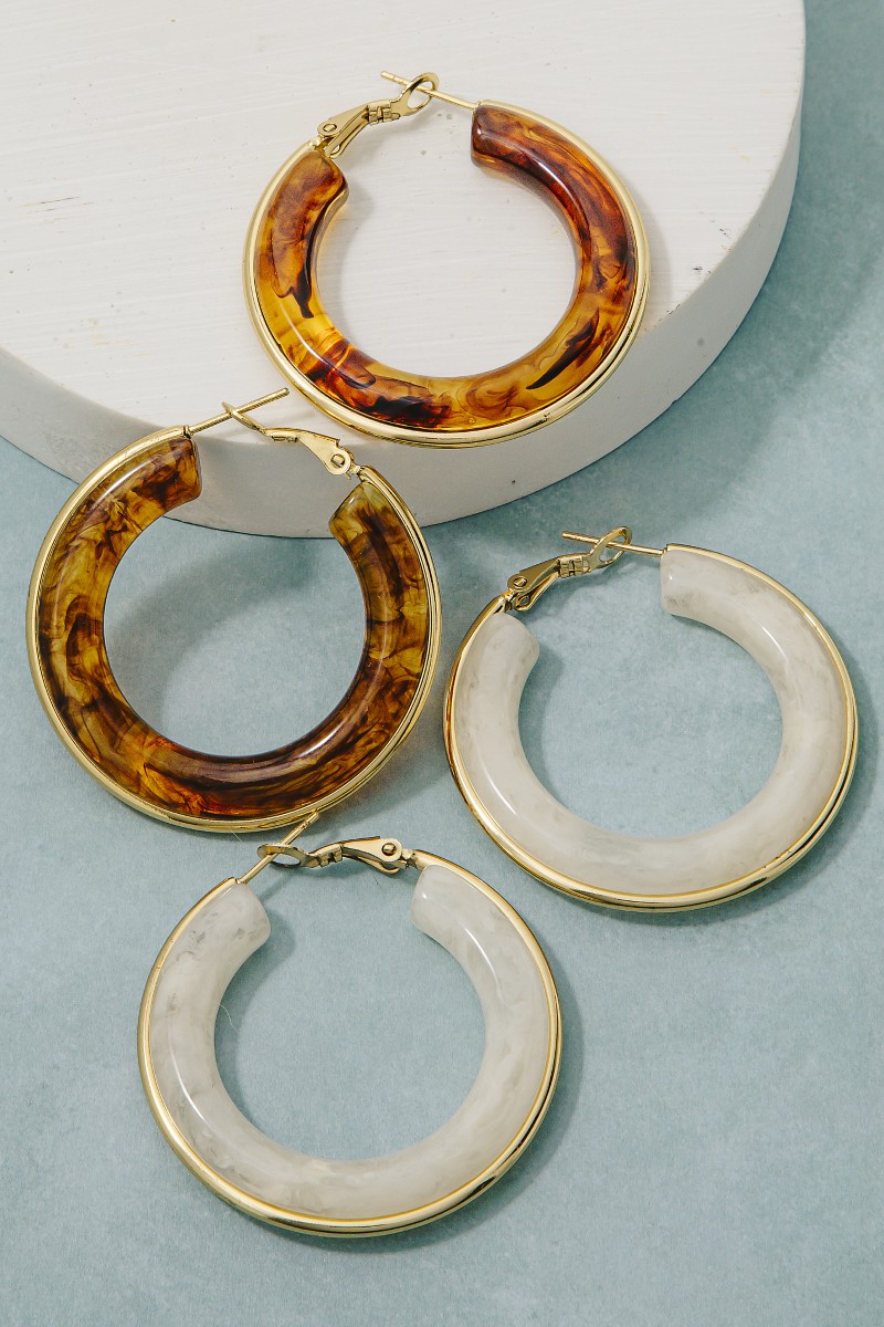Stainless Steel Edge Acrylic Latch Hoop Earrings