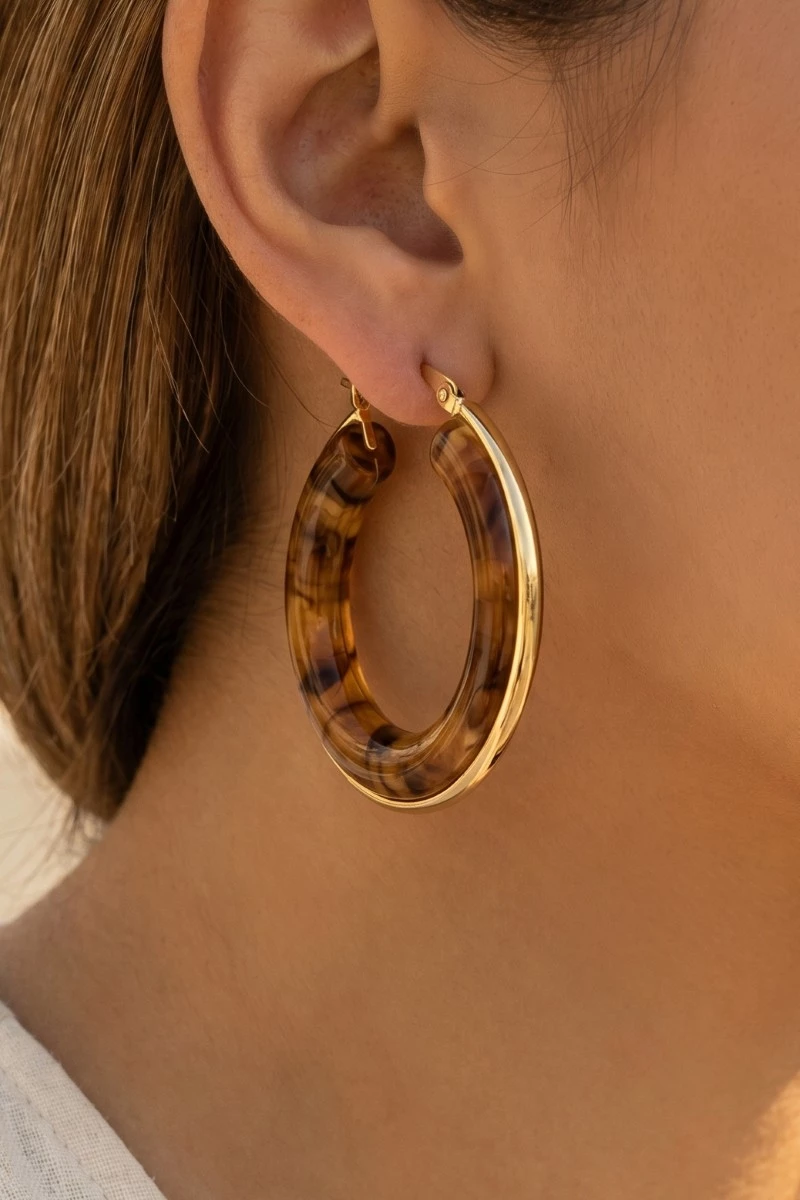 Stainless Steel Edge Acrylic Latch Hoop Earrings