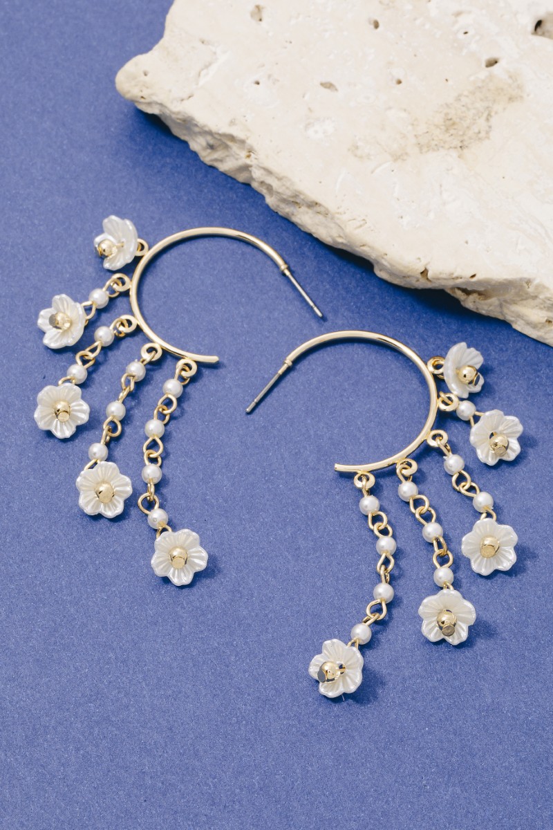 Flower And Pearl Frigne Hoop Earrings