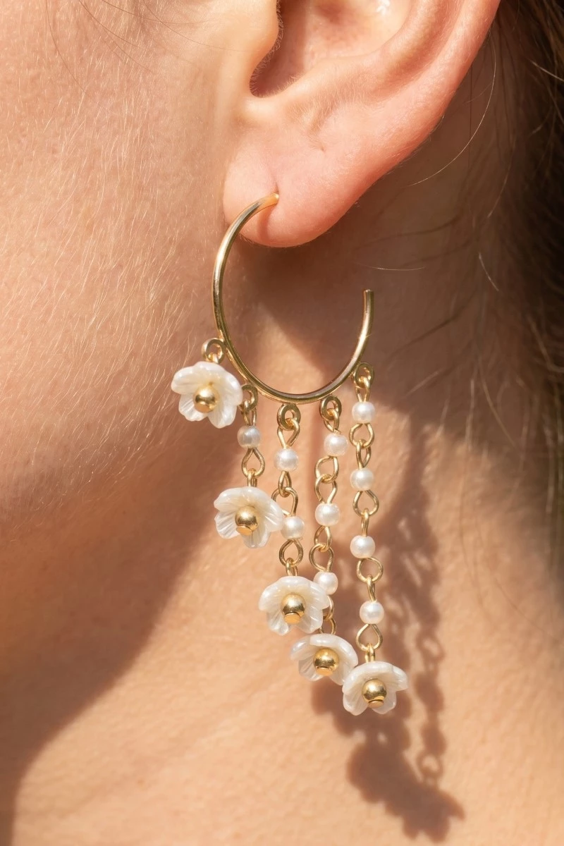 Flower And Pearl Frigne Hoop Earrings