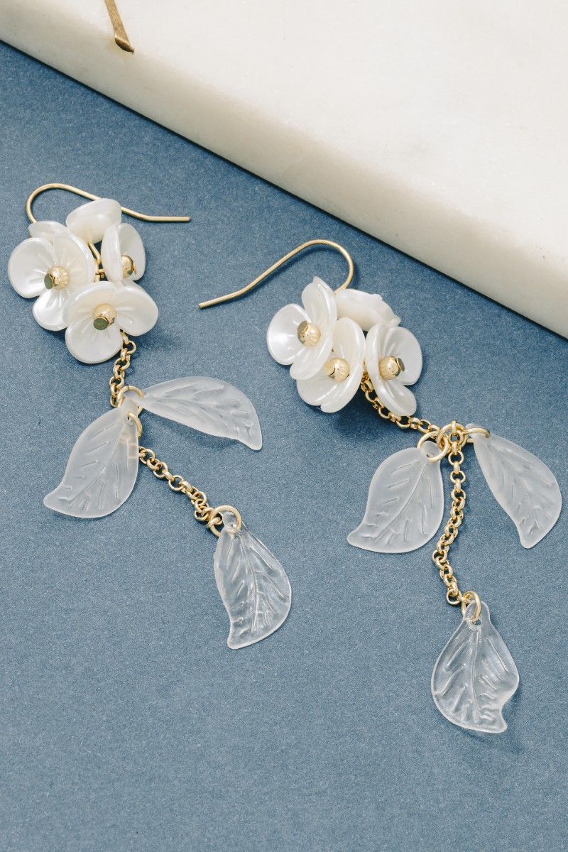 Flower And Leaves Chain Dangle Earrings