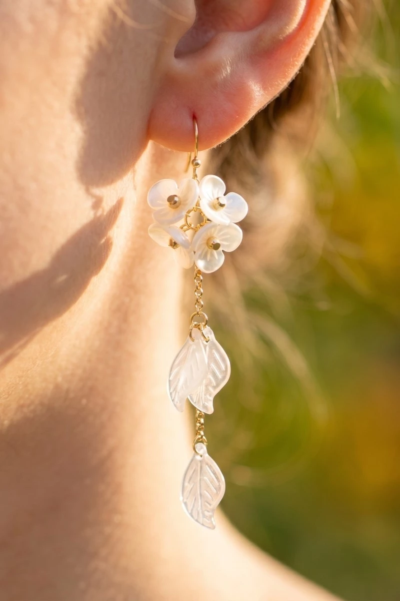 Flower And Leaves Chain Dangle Earrings