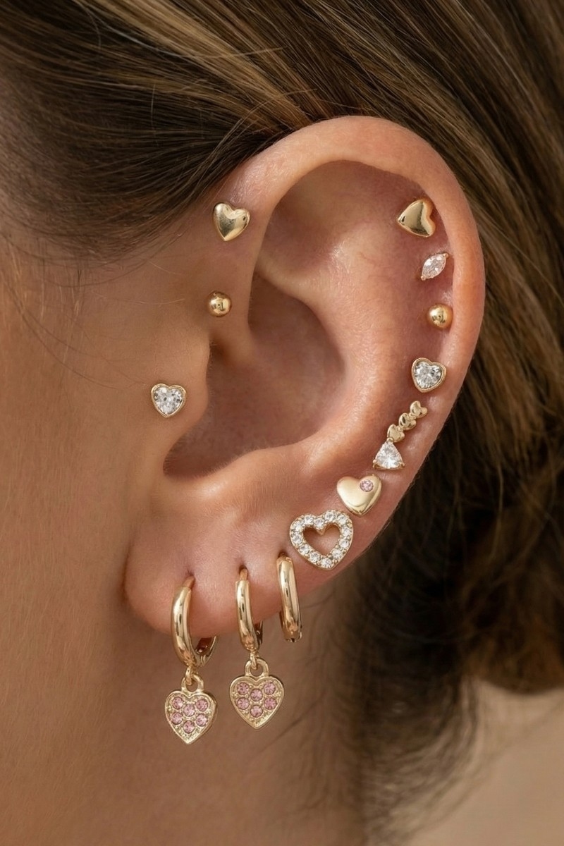 Ten Pair Assorted Cz Hearts Mini Earrings Set