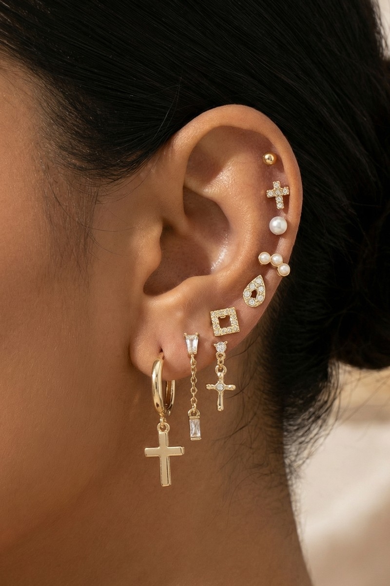 Ten Pair Assorted Cross Mini Earrings Set