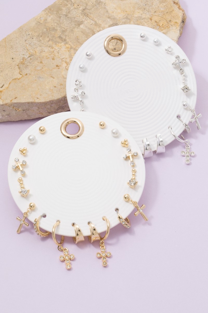 Ten Piece Assorted Cz Cross Earrings Set