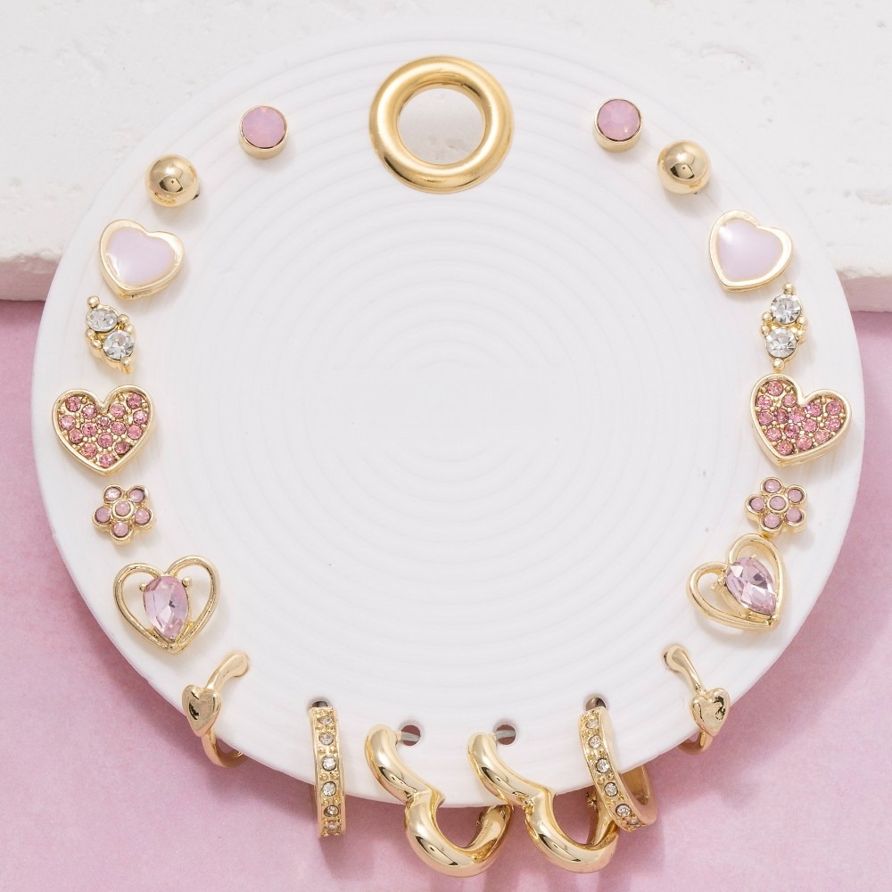 Ten Pair Assorted Mini Hearts Earrings Set