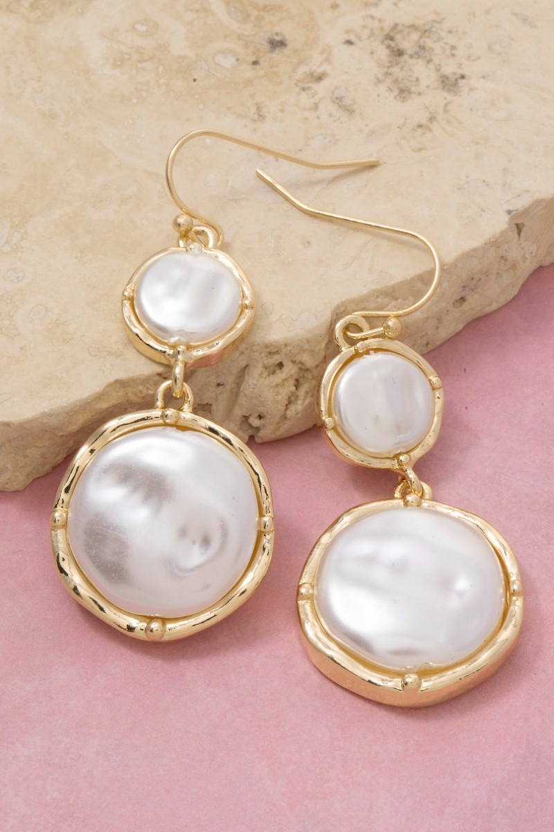 Double Circle Pearl Drop Earrings