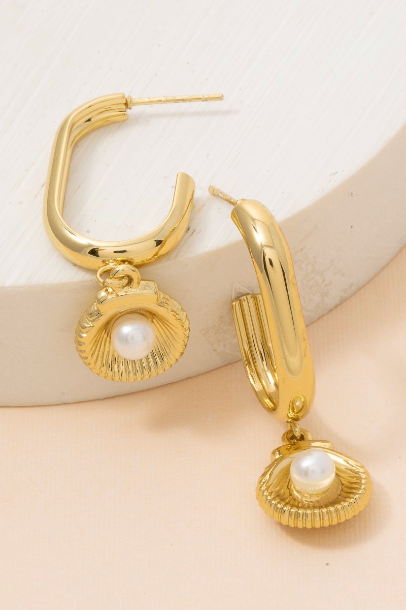 Stainless Steel Seashell Pearl Drop Earrings