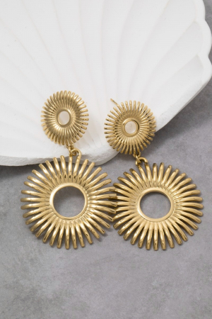 Stainless Steel Sunburst Double Drop Statement Earrings