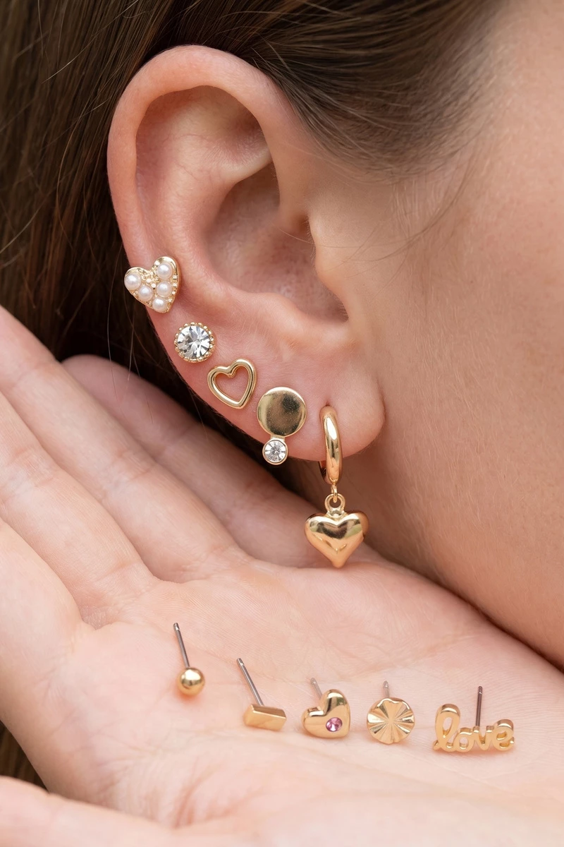 Heart Theme Multi Style Earring Set