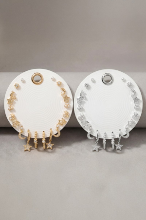 Star Moon Crystal 9 Pair Earring Set