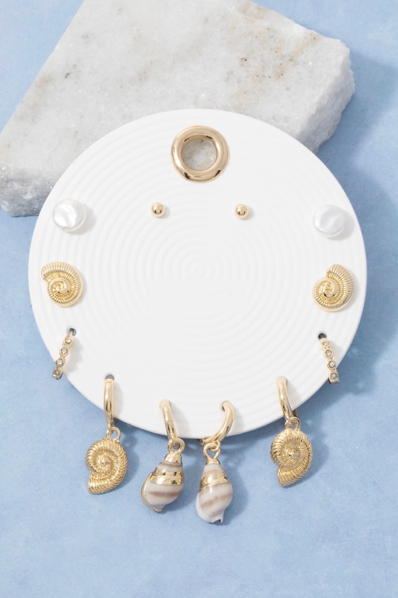 Sea Shell Pearl Stud Earring Set