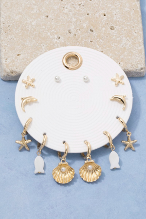 Starfish Shell Ocean Charms Earring Set