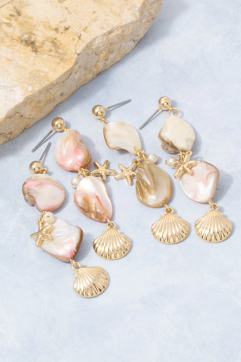 Pearl And Sea Charms Drop Earrings