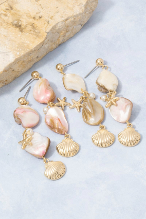 Pearl And Sea Charms Drop Earrings