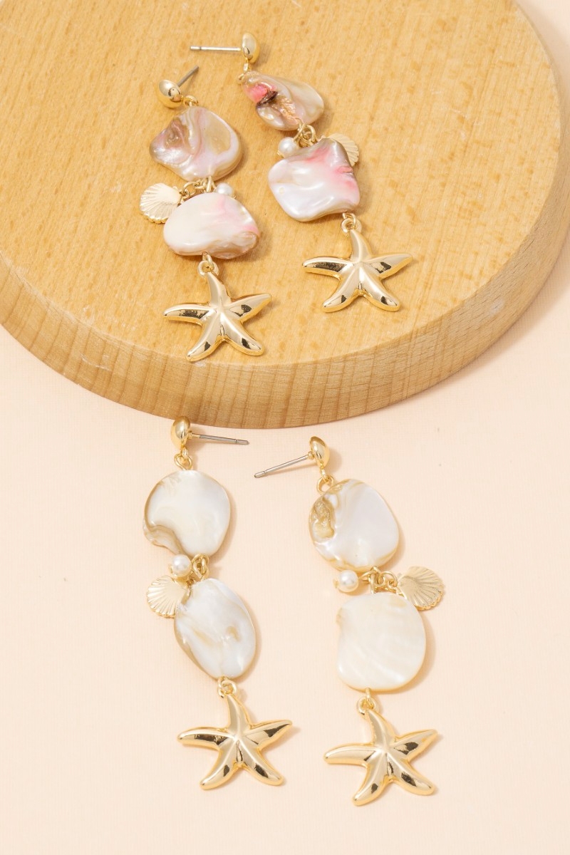 Pearl And Starfish Charm Drop Earrings