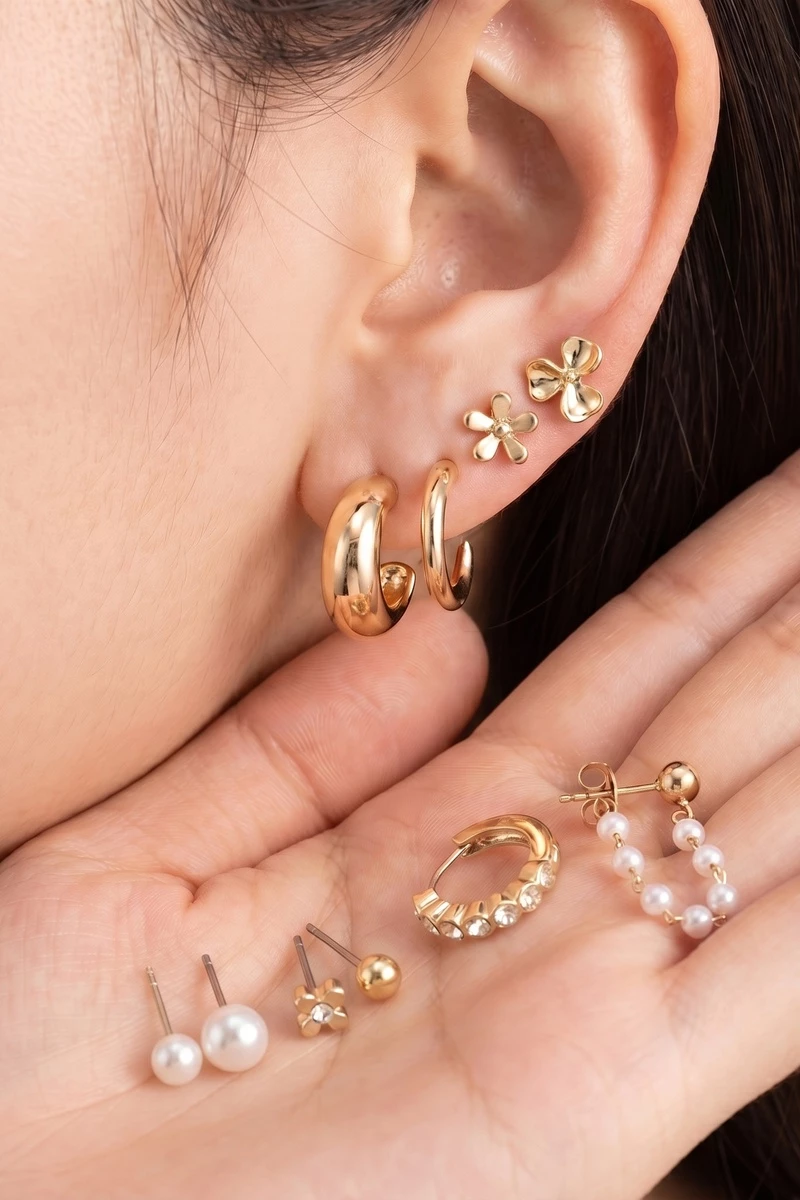 Floral Pearl Multi Style Earring Set