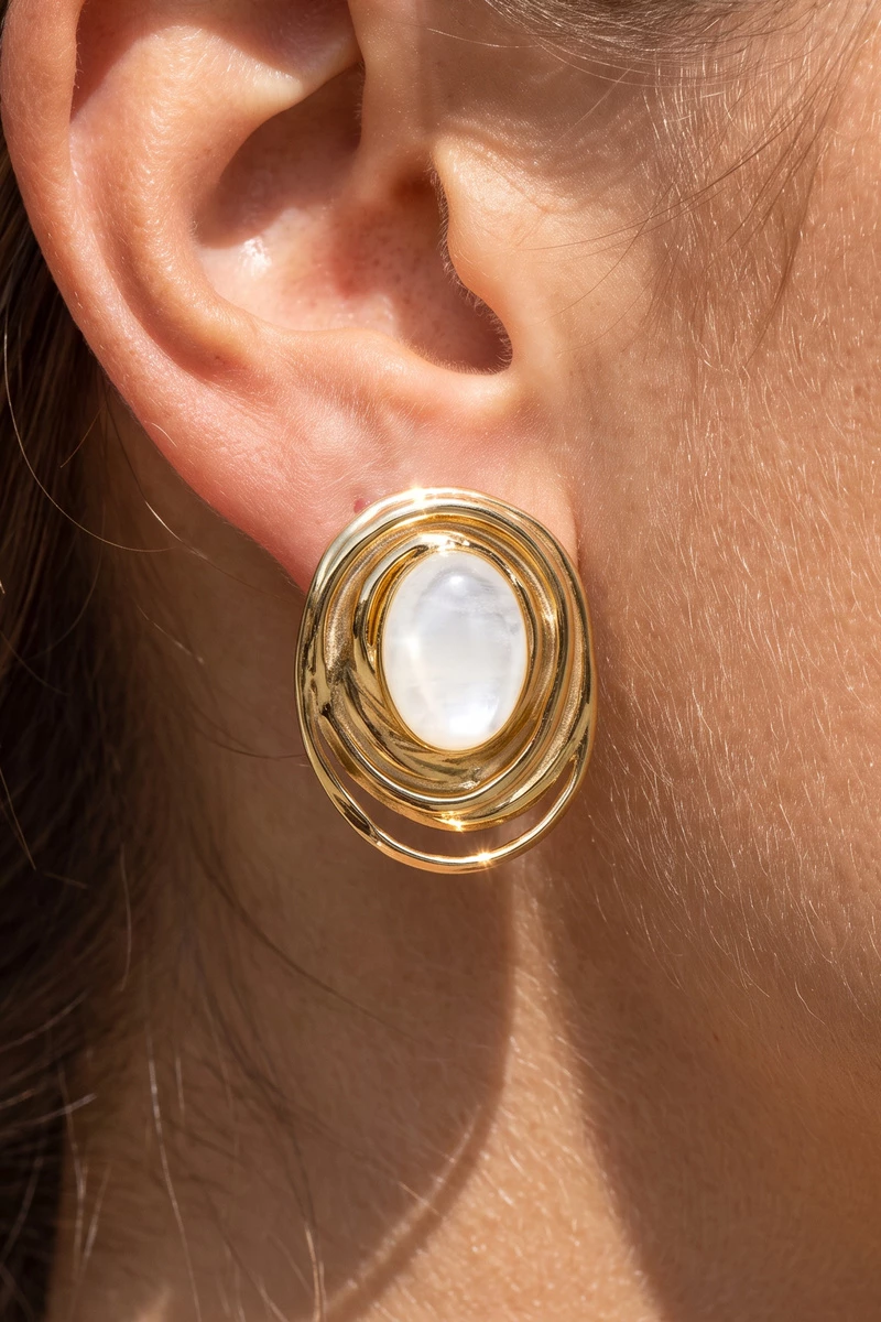 Swirl Nest Oval Cabochon Stud Earrings