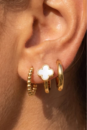 Stainless Steel Clover And Hoop Earrings Set