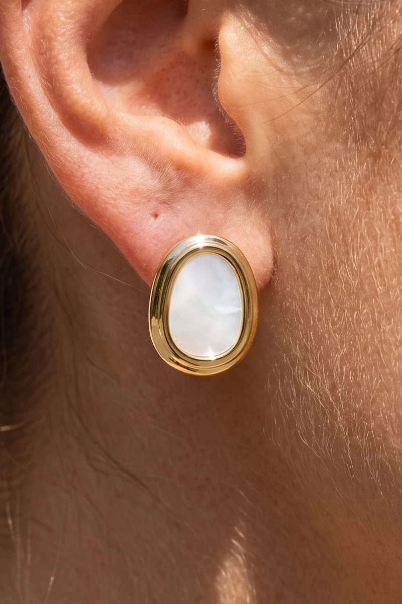 Mother Of Pearl Oval Bezel Stud Earrings