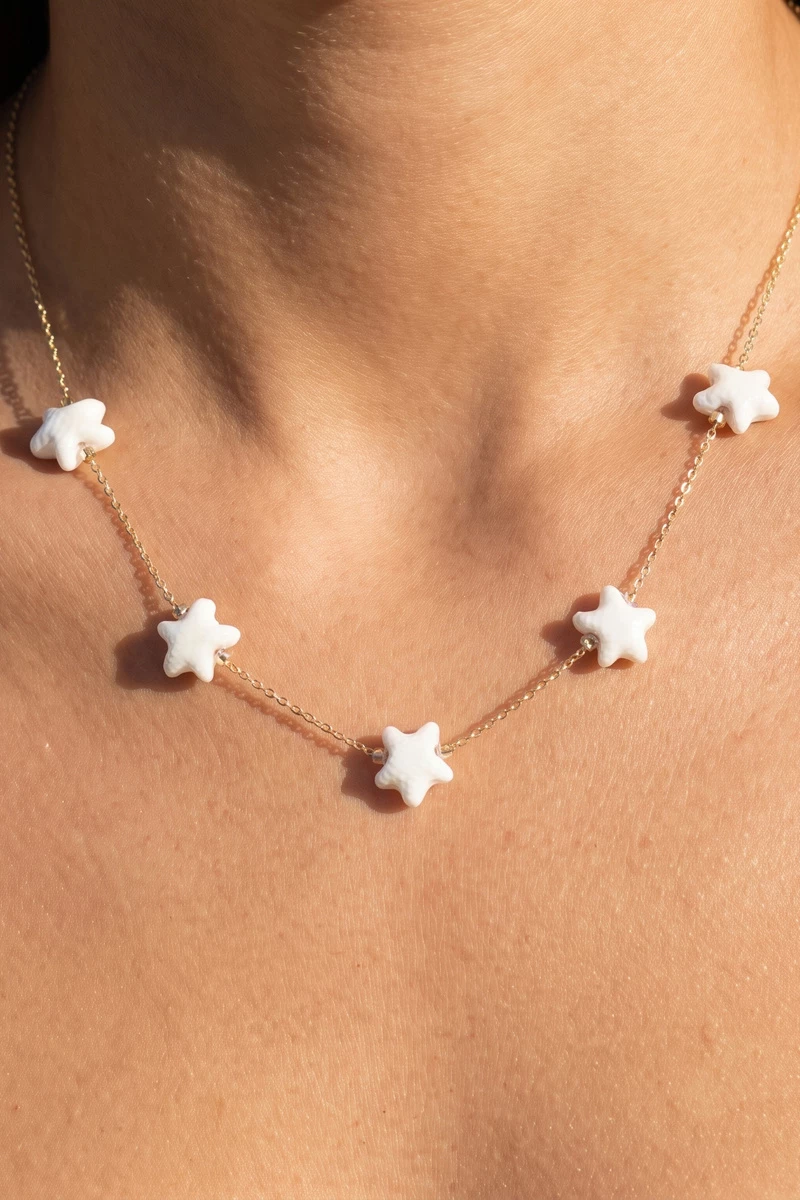 Ceramic Starfish Station Chain Necklace