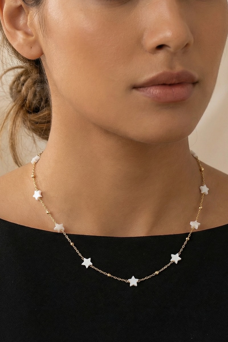 Mother Of Pearl Station Stars Chain Necklace