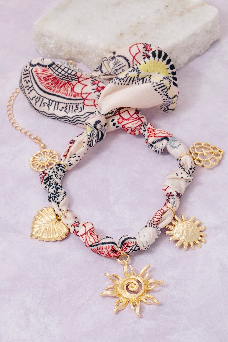 Sun Flower Cross Heart Charms Bandana Necklace