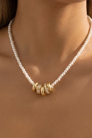 Mixed Ring Charms Pearl Beaded Necklace
