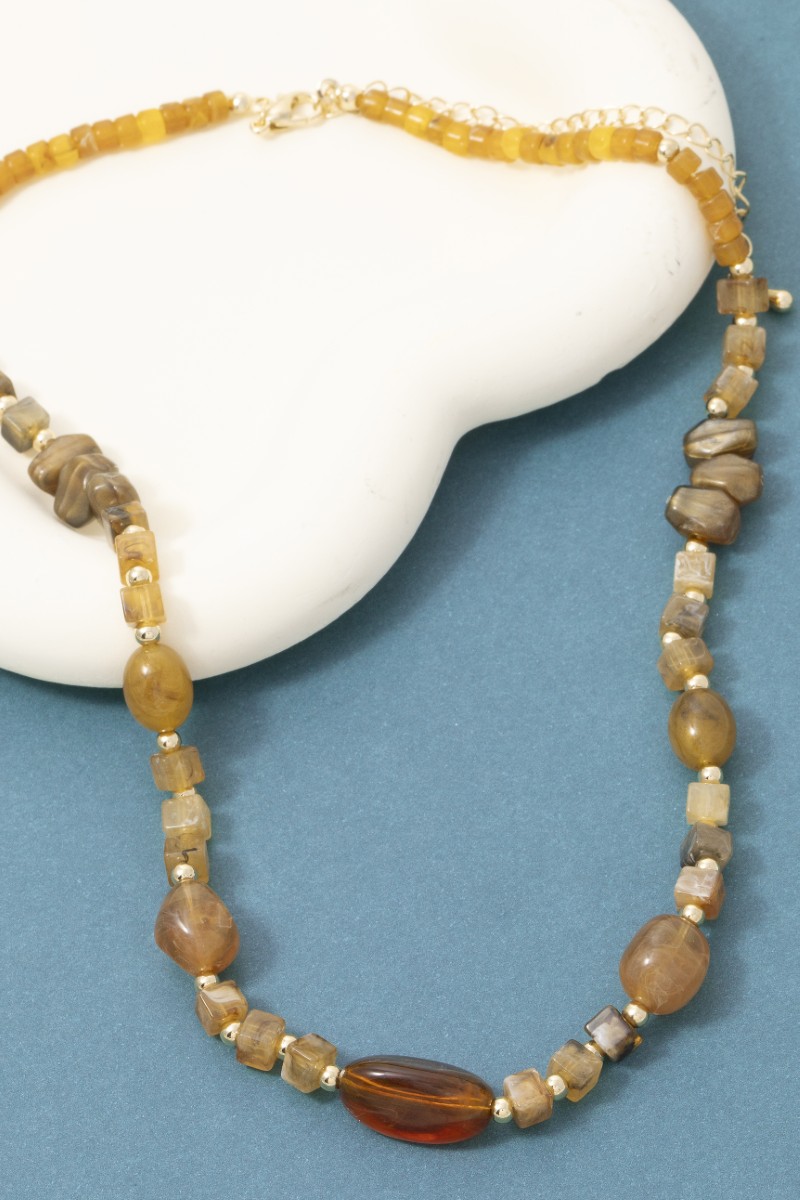 Mixed Irregular Amber Resin Beaded Necklace