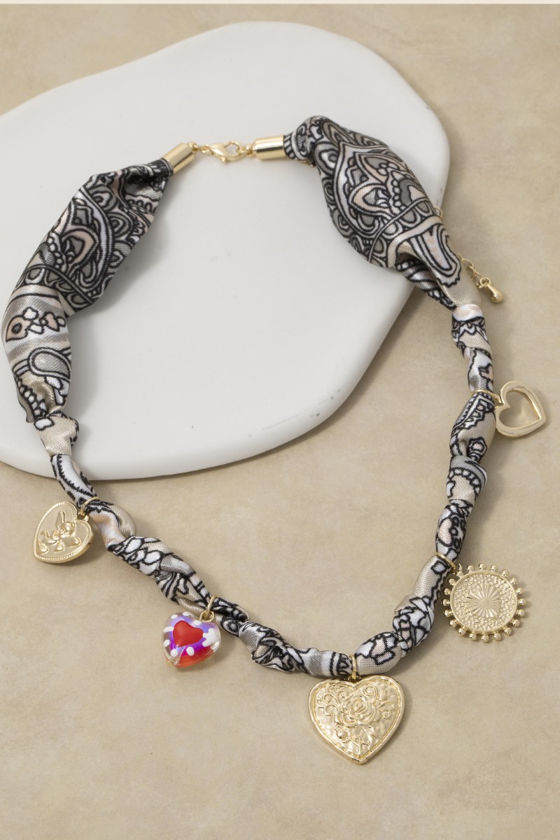 Heart And Coin Charms Bandana Necklace