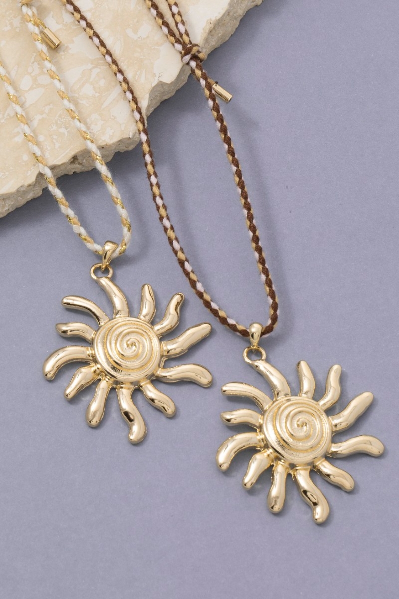 Adjustable Cotton Cord Sun Pendant Necklace