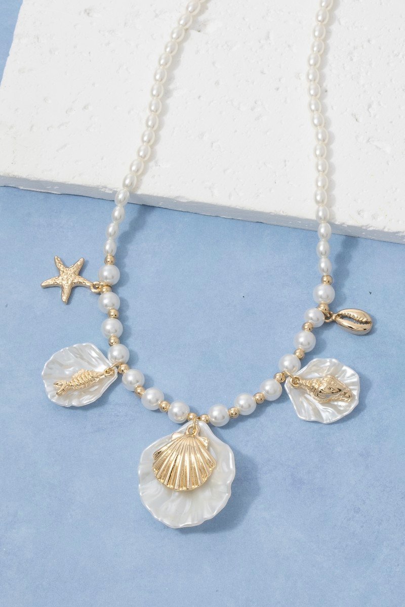 Pearl Shell Starfish Charms Pendant Necklace