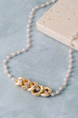 Pearl Chain Ring Cluster Charm Necklace