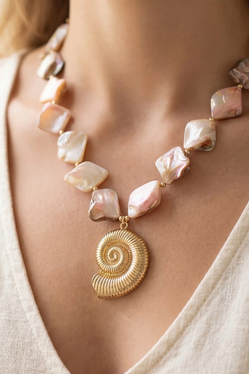 Assorted Seashell Link Sealife Pendant Necklace
