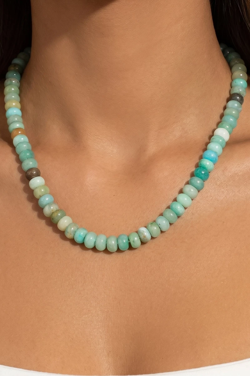 Semi Precious Stone Rondelle Bead Necklace