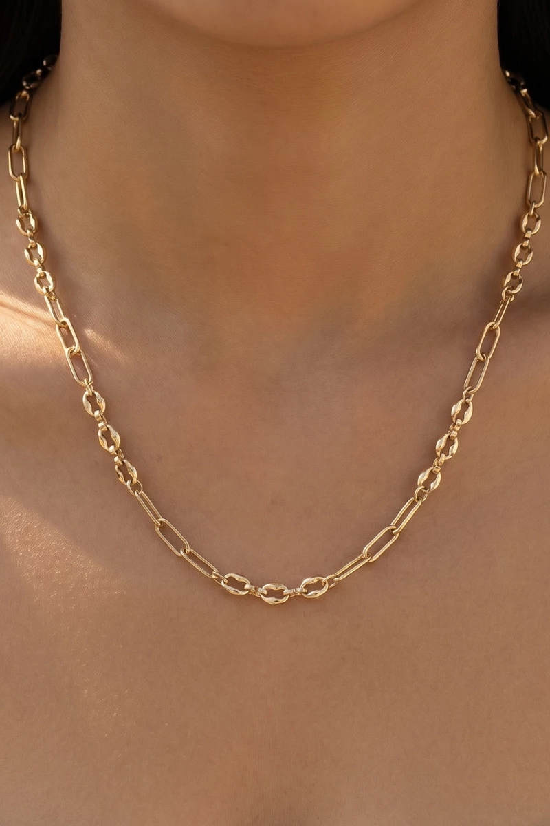 Gold Dipped Paperclip Mariner Chain Necklace