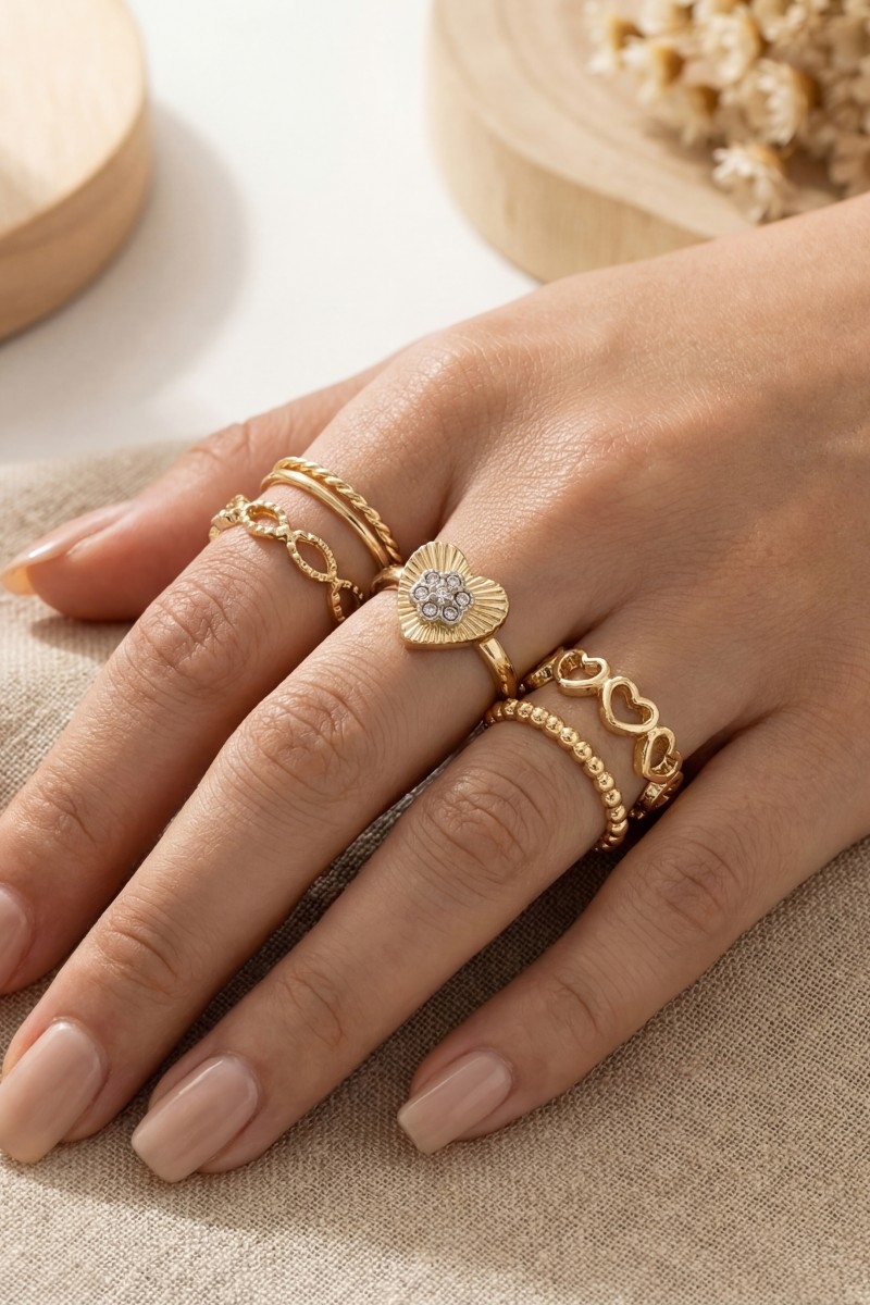 Five Piece Heart Rings Set