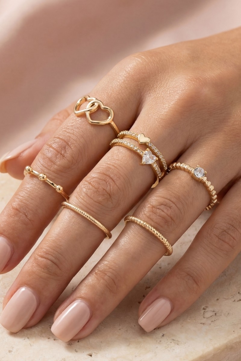 Six Piece Assorted Heart Rings Set