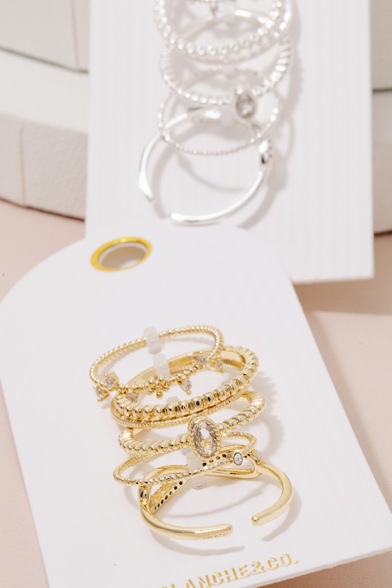 5Pc Assorted Cz Band Rings Set