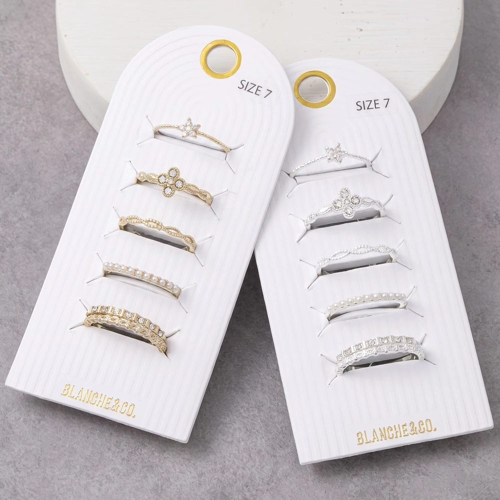 Clover And Pearl Stackable Six Piece Ring Set