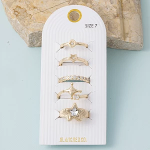 Star Crystal Starburst Five Piece Ring Set