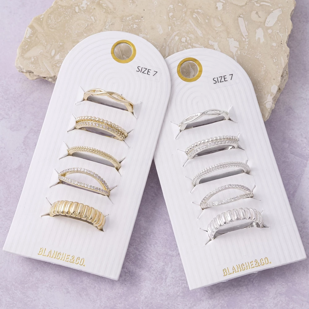 Twist Pave Cz Ribbed Dome Six Piece Ring Set