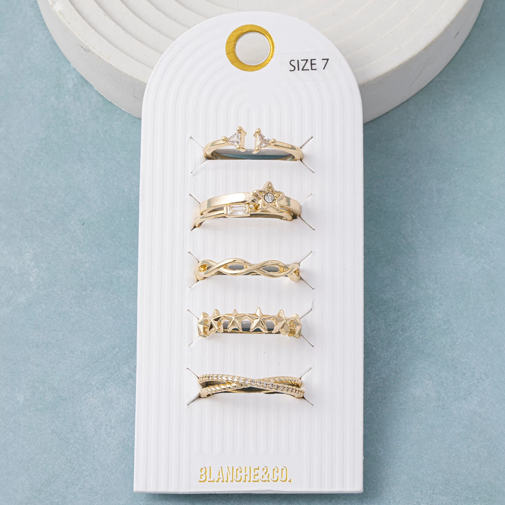 Star Baguette Cz Twist Six Piece Stacking Ring Set