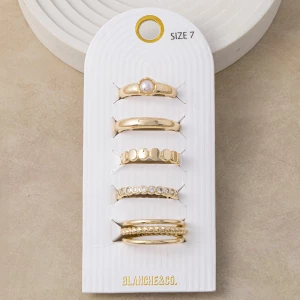 Pearl Bezel Cz Band Five Piece Stacking Ring Set