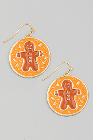 Gingerbread Man Coin Disc Christmas Earrings