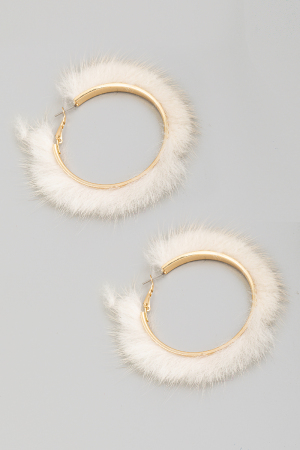 Furry Metallic Accent Hoop Earrings