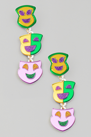 Mardi Gras Mirror Masks Chain Dangle Earrings
